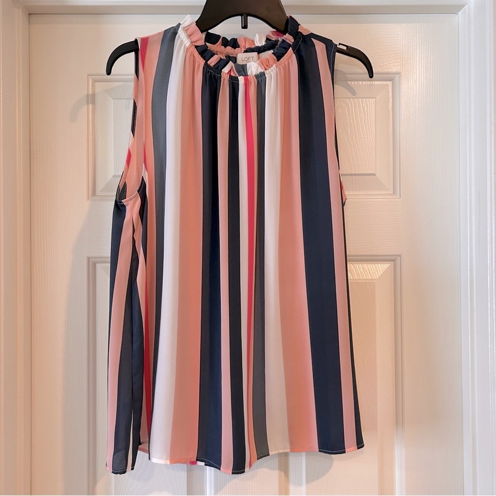 L LOFT Sleeveless High Neck Striped Top